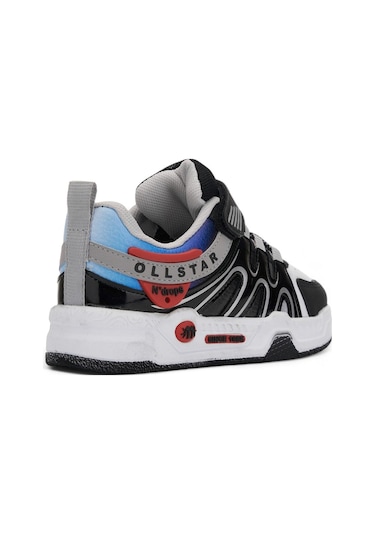 Günlük Unisex Çocuk Sneaker Rugan Lastik Bağcıklı Cırtlı Oval Burunlu Spor Ayakkabı 020 Siyah - Beyaz