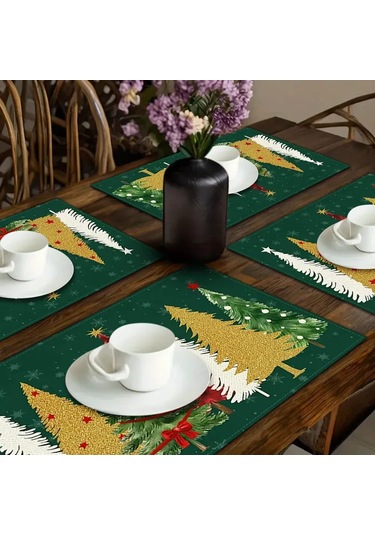 Ximistore9 Şık Ve Pratik 4 Parça Ketten Masa Örtüsü Seti - 30x45cm, Yeşil Renk, Parti Ve Yemekler İçin İdeal Yeşil