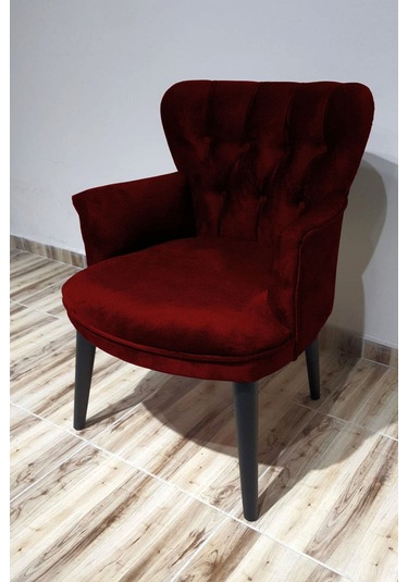 Kayser Home Berjer - Tekli Koltuk - Düz Renk Kumaş - Ahşap Ayak - Nubuk Kumaş - Bordo Bordo