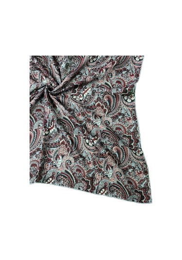 Ebruli Pamuklu Etnik Desenli Soft Eşarp 90x90 Cm Bordo - Krem