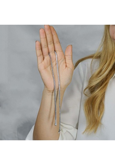 Modagümüşevi Pırlanta Tasarımlı Yuvarlak 925 Ayar Gümüş Su Yolu Kolye 45 Cm