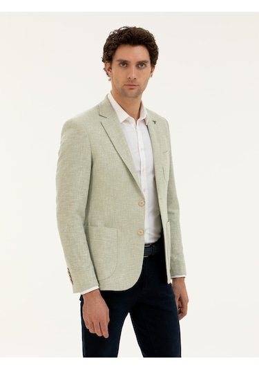 Cacharel Çağla Yeşili Slim Fit Yün İpek Karışımlı Ceket Yesıl