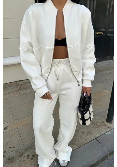 Neşeli Butik Kadın Kışlık Alt Üst Eşofman Takımı Nb0022 - Ekru Ekru