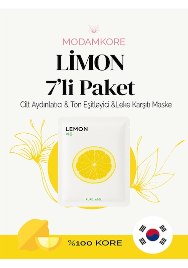 Modamkore 7'li Paket Limonlu Kore Yüz Maskesi C Vitamini Cilt Aydınlatıcı