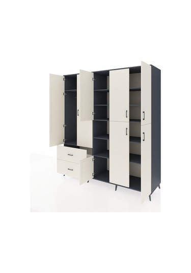 Kronos Dolap 12 Raflı 2 Çekmeceli Tek Askılı 220x59x243 Antrasit-aytaşı/aytaşı Aytası/aytası