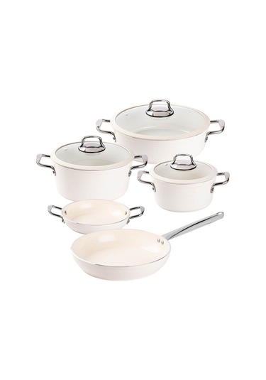 Deluxe Krem Seramik 8 Parça Tencere Seti