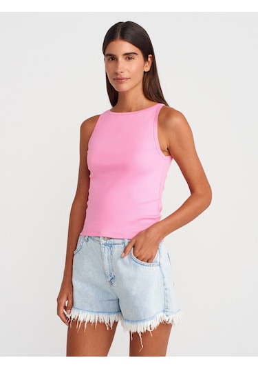 Dilvin 21048 Halter Yaka Top-pembe Pembe