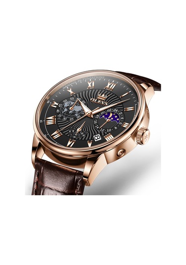 Olevs 2893 Erkekler Çok Fonksiyonlu İş Kuvars Saati Kahverengi + Siyah