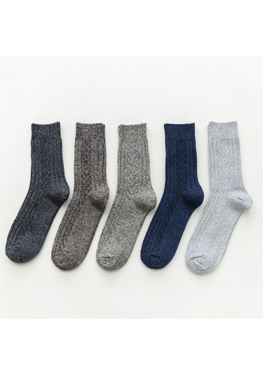 Padalink Kışlık Kalın Kavrulmuş Desenli Tavşan Yünü Erkek Kadın Çorapları - Isı Sağlama, Nefes Alır, Tükürük Emici - 5 Renkli Rastgele Teslimat - Tek Adet Orta Boy Siyah