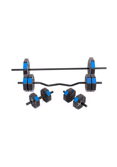 Tan Spor 50 KG Dambıl Halter Ağırlık Full Kısa + Düz + Z Bar Set Kırmızı Kapaklı