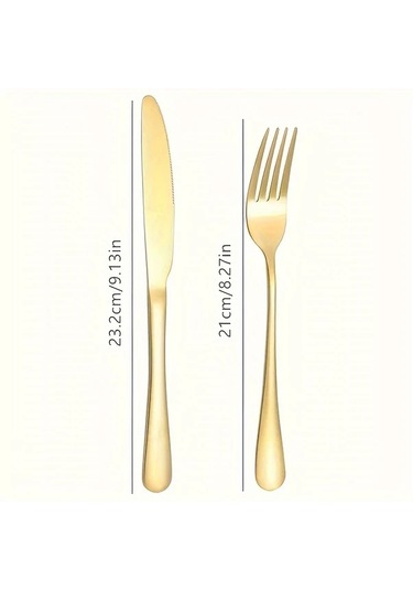 Gateesat 24 Parça Altın Çatal Bıçak Seti 12 Yemek Bıçağı 12 Çatal Ev Restoran Otel Altın