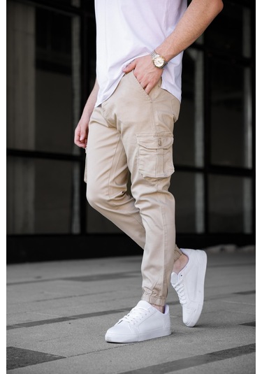 Kargo Cepli Gabardin Kumaş Bej Renk Erkek Pantolon-1798 Bej