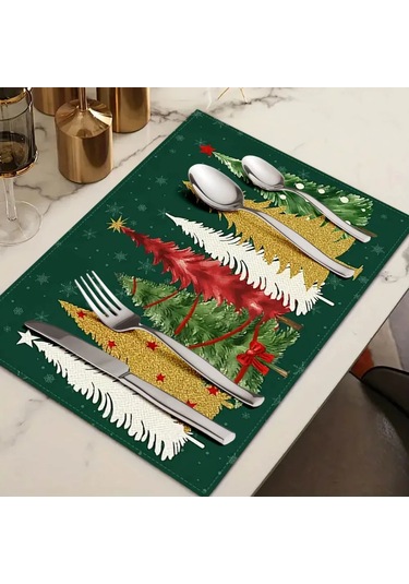 Xindoker Şık Ve Pratik 4 Parça Keten Masa Örtüsü Seti, 30x45cm, Yeşil Renk, Yılbaşı Ve Özel Günler İçin Yeşil