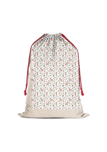 Büyük Noel Baba Hediye Çantası, Pamuklu Kordonlu, Yeniden Kullanılabilir Noel Geyik Yemişi