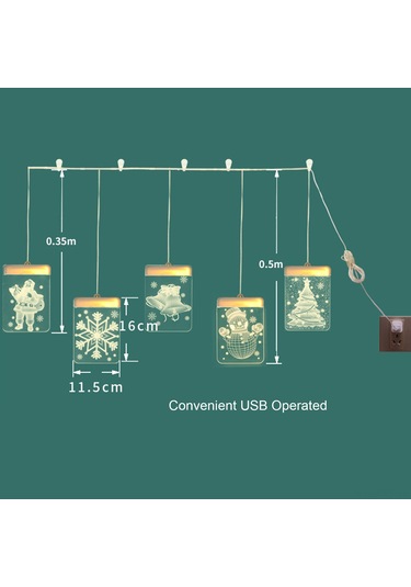 Hfambition Noel Dekorasyonu Işık Zinciri 3d Perde Şekli, Islak Beyaz Led Işık, Usb Beslemeli, Sürekli Açık Modu Sıcak Beyaz
