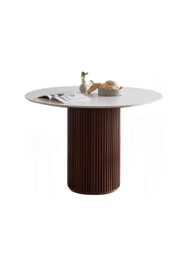 Vintage Yuvarlak Ahşap Bohem Masa 110x110 Beyaz - Ceviz