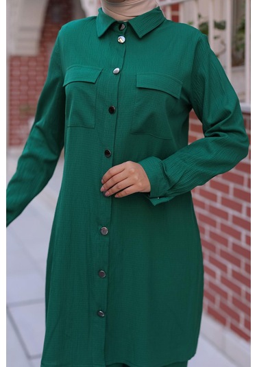 Cep Detaylı Tesettür Yeşil Takım Yeşil