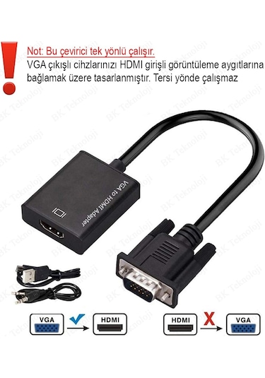 VGA to HDMI Çevirici Dönüştürücü Adaptör Ses Destekli