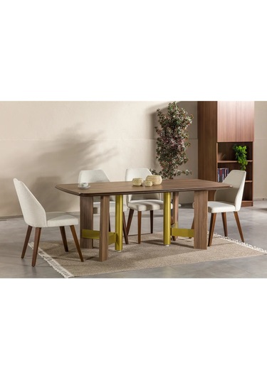 Torino Yemek Odası Takımı Yemek Masası + 4 Adet Sandalye Kahverengi