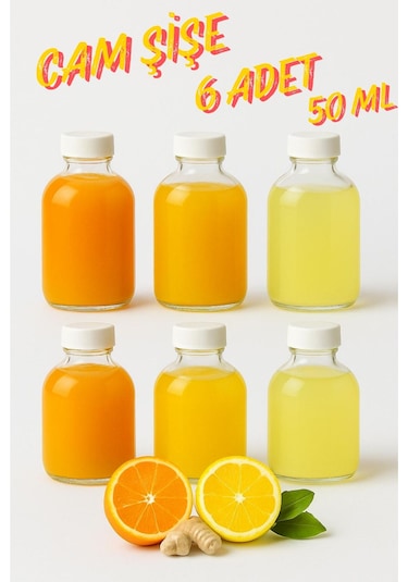 Rotanev 6 Adet Cam 50 ML Mini Shot Ginger Detox Şişe Plastik Sızdırmaz Kapaklı Kolonya Koku Süs Küçük Şişe