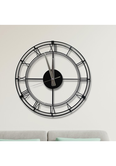 40 Cm Siyah Metal Duvar Saati Sessiz Akar Mekanizma Roma Raka... Siyah