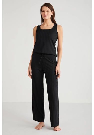 Penye Mood 3lü Kısa Kol Sabahlık Pijama Takımı Siyah