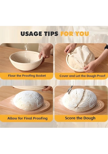 Maoyaya Madav Ekmek Pişirme Malzemeleri, Premium Yuvarlak Ekmek Banneton Sepet 2 Paket Astarlı - Brotform 8,5 İnç Natural