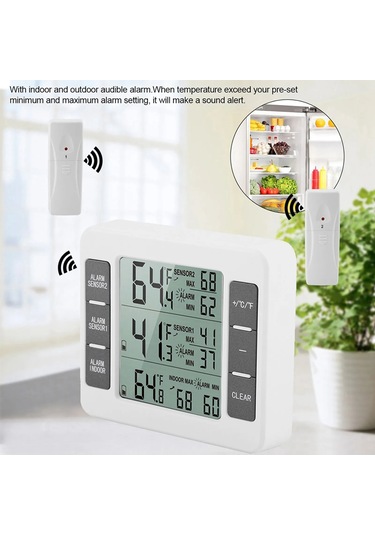 Kablosuz Dijital Sesli Alarm Buzdolabı Termometre İle 2 Adet