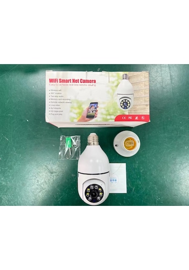 Geeksen 360 Derece Panoramik 2mp Hd Işıklı Kamera, Çift Frekanslı, Çift Işık Gece Görüşü, 20m Mesafe, Ampul Tipi Ev İzleme Kamerası