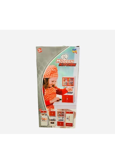 Kayyum Oyuncak Modern Kıtchen Tekli Mutfak Seti Kırmızı Beyaz Lavabolu 1011-3