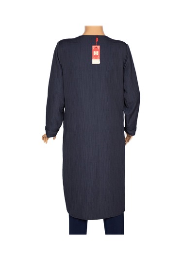 Hesna Kadın Luna Büyük Beden Krinkıl Çıtçıtlı Lacivert Kap Ceket Lacivert