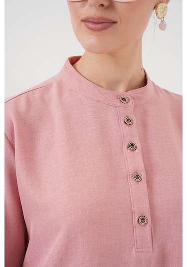 Bigdart 6678 Keten Tunik Pantolon İkili Takım - Pembe