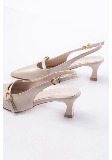 H-470 Bej Rugan Baret Tokalı Arkası Açık Günlük Kadın Sandalet Bej