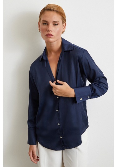 Diagonal Desen Gömlek Lacivert Lacivert