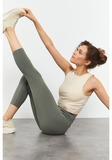 Tommy Life Çağla Yüksek Bel Slim Fit Dar Paça Kadın Kapri Tayt - 93097 Çağla