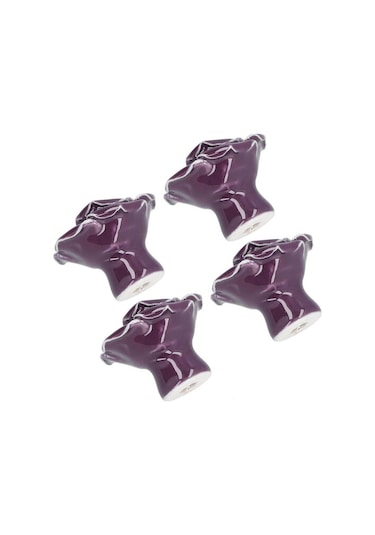 Dolap Kulpu, Modern Seramik Kapı Kulpu, Oturma Odası Ev İçin Dayanıklı Gül Şekli Beyaz, Mor