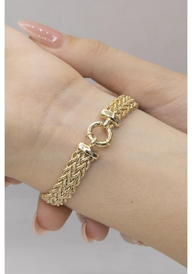 14 Ayar Altın Kalın Örgü Bileklik Sarı Sarı Altın