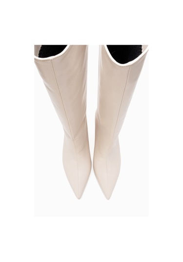 Luvishoes Camila Bej Cilt Kadın Topuklu Çizme Bej