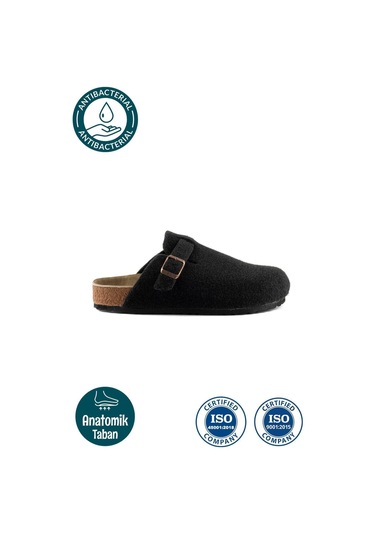 Roy Jones 7004 Unisex Siyah Yün Keçe Günlük Ev Terlik Siyah