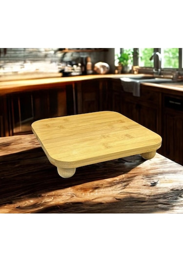 Bambu Top Ayaklı Kare Sunum Ve Kesim Panosu Bambu