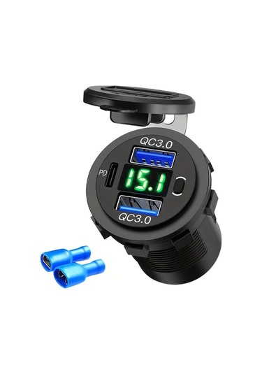 Xuweiwei Mavi Işık Çift Usb Girişli Hızlı Şarj Soketli Dijital Voltmetreli 12v 24v Araç Ve Motosiklet Şarj Cihazı