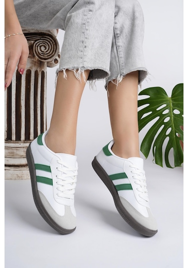 Muggo Gordon Unisex Ortopedik Günlük Garantili Bağcıklı Yürüyüş Koşu Sneaker Spor Ayakkabı Yeşil