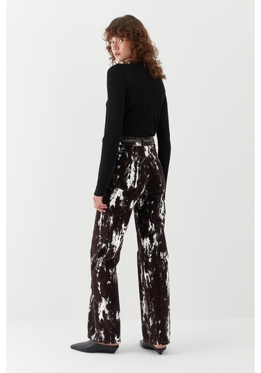 Wide Leg Desenli Denim Pantolon Kahverengi Kahverengi