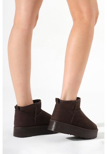 Kalın Poli Taban İçi Kürklü Süet Görünümlü Kadın Kahve Bot Tbmhh005 Kahve