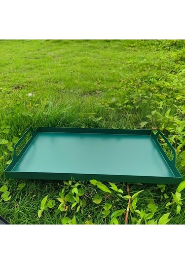 Willowhaven Yeşil Dekoratif Metal Tepsi Yaprak Desenli Dayanıklı İç Ve Dış Mekan Yeşil