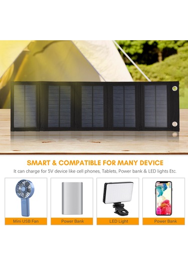 Hfambition 10w Çok Kristal Güneş Paneli - Usb Çıkışlı Taşınabilir Güneş Şarj Cihazı, 5 Katlı Klipsli Dış Mekan Charger