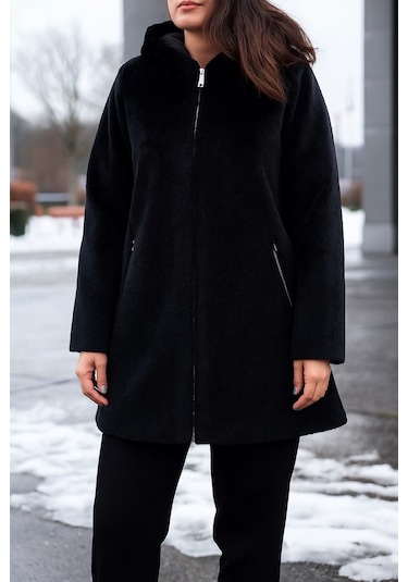 Büyük Beden Fermuar Detay Kap Ceket 2590 Siyah Siyah