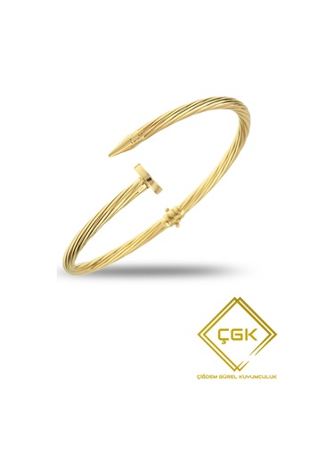 Taşlı Çivi Altın Kaburga Kelepçe Bilezik