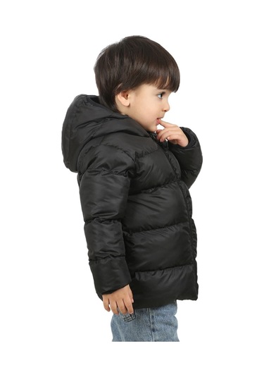 Freemen Erkek Çocuk Siyah Polarlı Kapüşonlu Su Geçirmez Rüzgara Dayanıklı Şişme Kışlık Mont Siyah