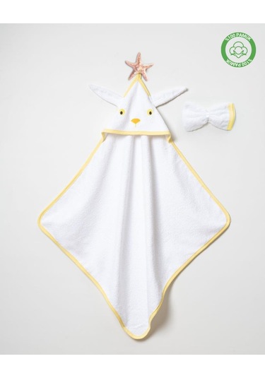 Tavşan Kulaklı Silgi Havlu Beyaz-Sarı